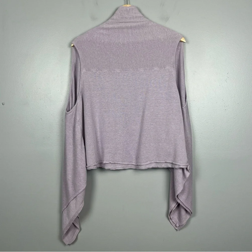 J.Jill light purple linen rayon knit open front waterfall vest shrug, large.